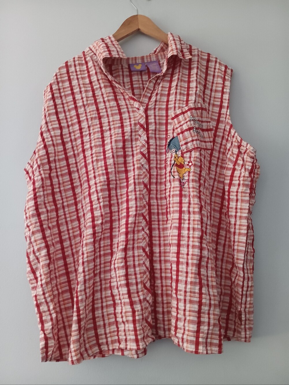 Disney Winnie The Pooh Pink Plaid Button Shirt 26W 28W Cotton Plus Size